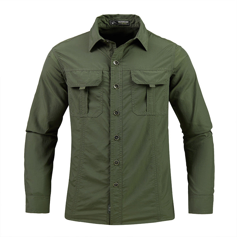 Men's Cotton Military Long-Sleeved Cargo Shirt