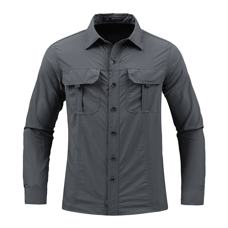 Men's Cotton Military Long-Sleeved Cargo Shirt