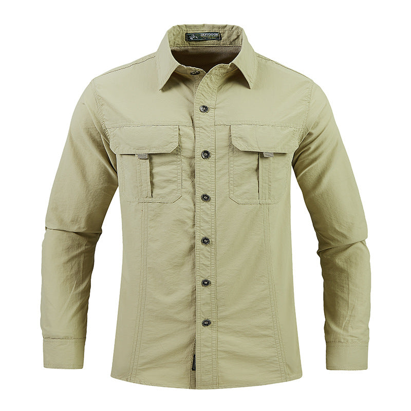 Men's Cotton Military Long-Sleeved Cargo Shirt