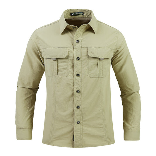 Men's Cotton Military Long-Sleeved Cargo Shirt